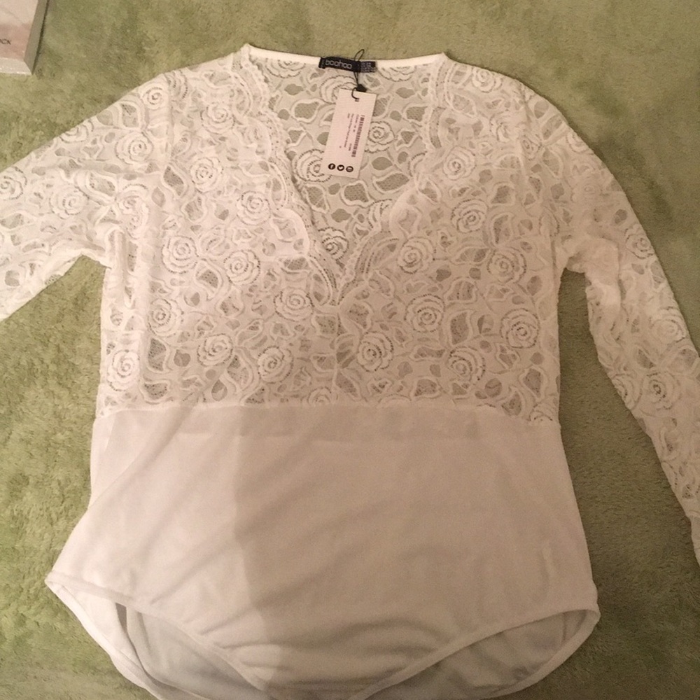 Plus Lucia Plunge V Neck Lace Bodysuit